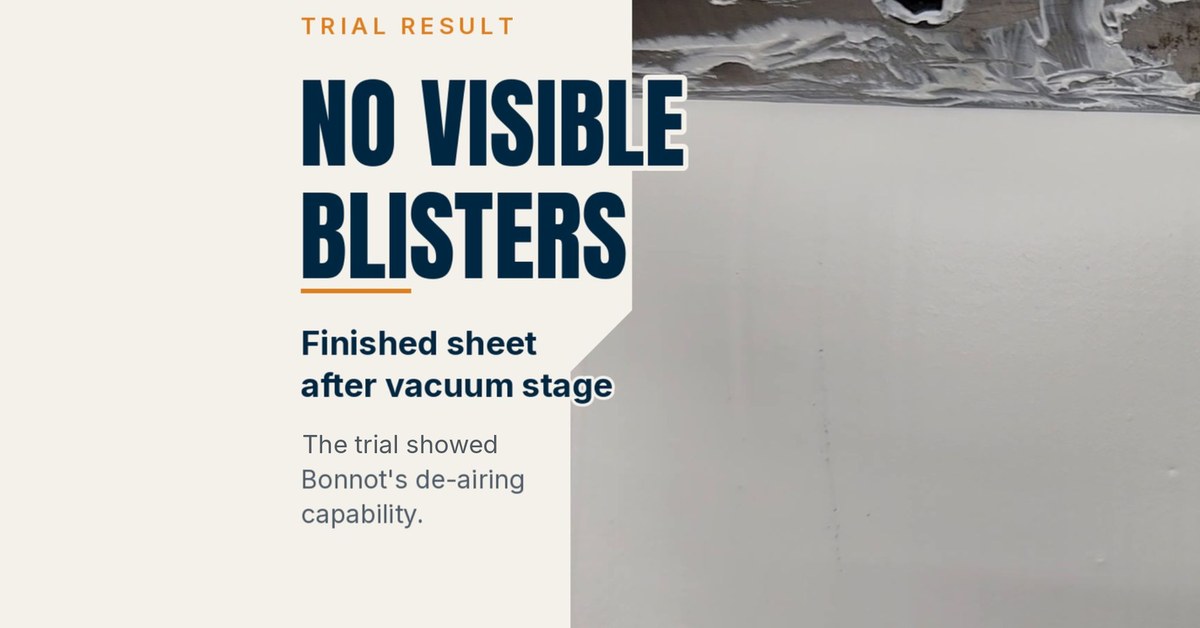 Finished rubber sheet with no visible air blisters after the vacuum stage of a Bonnot de-airing trial